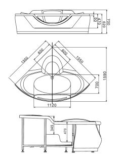 Акриловая ванна Gemy G9025 II K 155x155x70