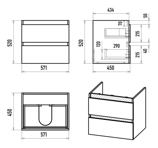 Подвесная тумба под раковину Misty Грэй 60см серый металлик/дуб Сонома