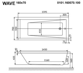 Гидромассажная ванна Whitecross Wave 0101.160070.100.SOFT.GL 160x70см Soft золото