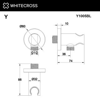 Угловой соединительный элемент с держателем лейки WHITECROSS Y1005GLB брашированное золото