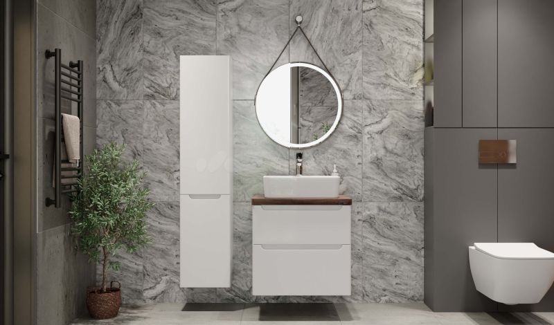 Зеркало круглое Jorno Wood 60, с подсветкой, кожаный ремень