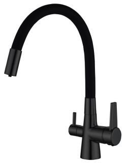 Смеситель для кухни Haiba HB76859-7 с подключением фильтра питьевой воды чёрный матовый