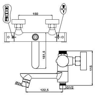 Душевая стойка Swedbe Hermes 5117B  с термостатическим смесителем для ванны чёрный