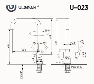 Смеситель для кухни Ulgran Classic U-023-331 с высоким поворотным изливом белый