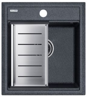 Комплект Paulmark: мойка Stepia 45 и коландер Advance PM114651-DG+A375-BS графит/брашированная нержавеющая сталь