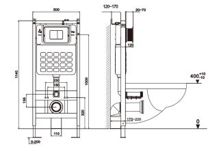 Комплект подвесной унитаз ABBER Bequem AC1100T белый с инсталляцией AC0105 и кнопкой AC0120NG никель