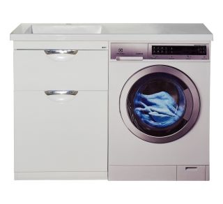 Напольная тумба под раковину Misty Куба под стиральную машину 60см с бельевой корзиной белый