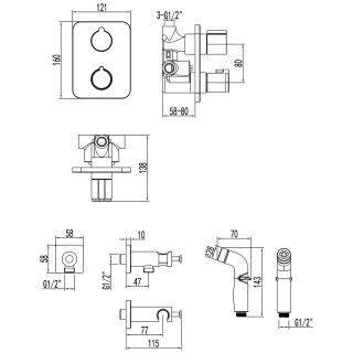 Гигиенический душ со смесителем Lemark Bronx LM3740GM термостатический графит