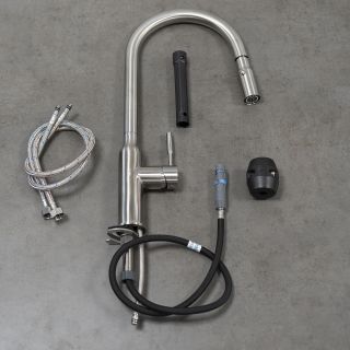 Смеситель для кухни Lemark Expert LM5086S с вытягивающимся поворотным изливом сталь