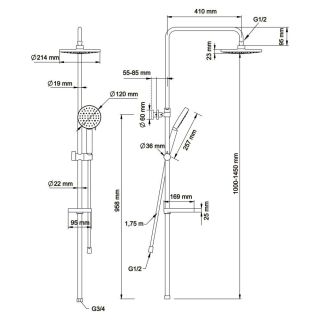 Душевая стойка Swedbe Hermes 5131B со смесителем для ванны чёрный