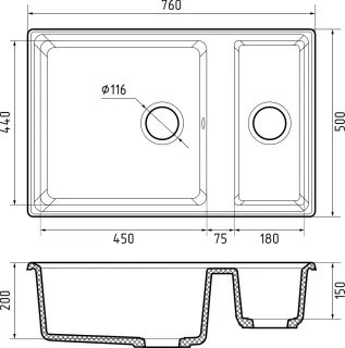 Мойка кухонная GranFest LEVEL LV-760K иней