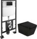 Комплект SantiLine SL-5004MB+SL-04 безободковый чёрный матовый унитаз с сиденьем микролифт и инсталляция с клавишей смыва чёрный матовый квадрат