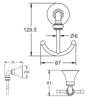 Крючок для ванной комнаты двойной Rose RG1221 хром