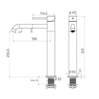 Смеситель для раковины высокий Knotlor SS-21/GM, оружейная сталь