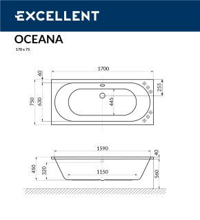 Ванна акриловая EXCELLENT Oceana 170x75
