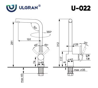 Смеситель для кухни Ulgran Classic Ulgran 022(331) белый