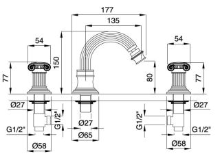 Смеситель для биде на 3 отверстия Cezares OLIMP-BBS2-01-Sw