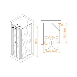Душевой уголок RGW PA-144B (PA-104B+Z-050-2B+O-204B) 060814468-14 60x80см чёрный