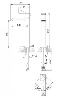 Смеситель для накладной раковины, без донного клапана, хром Cezares PORTA-LC-01-W0