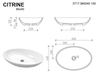 Раковина Whitecross Citrine 0717.060040.100 60см белый глянец