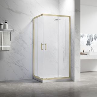 Душевой уголок Veconi Rovigo RV-27G, 800x800x1900, золото брашинг, прозрачное стекло