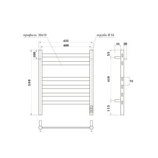 Полотенцесушитель электрический APEXTERMO Sfera SF10164GF 600x400 с крючками графит металлик