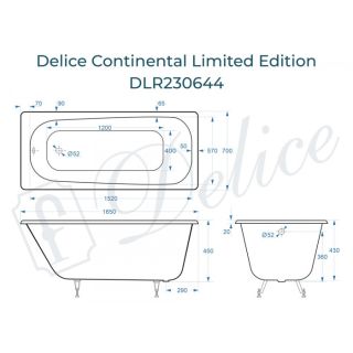 Ванна чугунная Delice Continental Limited Edition DLR230644 165х70