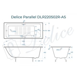 Ванна чугунная Delice Parallel DLR220502RB-AS 170х80 с черными матовыми ручками