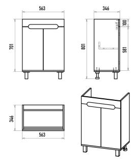 Напольная тумба под раковину Misty Сканди 60см белый/дуб крафт золотой/антрацит