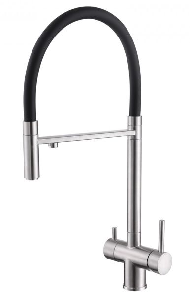 Смеситель для кухни ABBER Wasser Kreis AF81141 с подключением фильтра и выдвижной лейкой хром/чёрный матовый