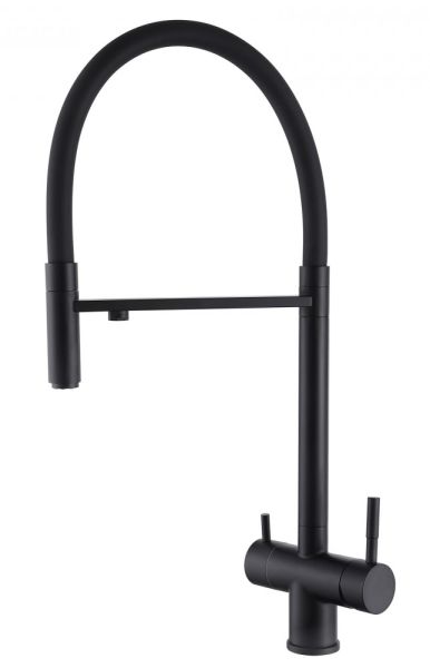 Смеситель для кухни ABBER Wasser Kreis AF81141B с подключением фильтра и выдвижной лейкой чёрный матовый