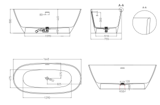 Ванна из искусственного камня Salini Sofia S-Sense 102511GRF 165x75см RAL полностью