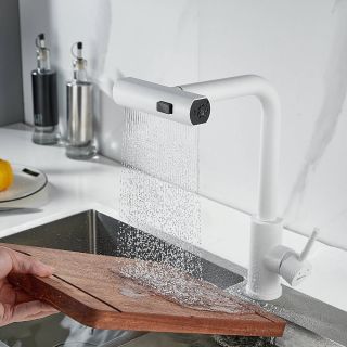 Смеситель для кухни Shevanik S263C с мультифункциональным изливом белый