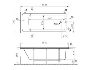 Акриловая ванна VitrA Neon 52510001000  150x70 см