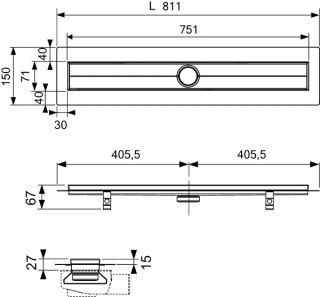 TECE Дренажный канал TECEdrainline, прямой 600800 Seal System 80 см