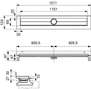 TECE Дренажный канал для пристенного монтажа 601201 Seal System 120 см