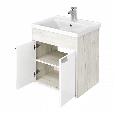 Тумба под раковину Акватон Флай 60см белый/дуб крафт 1A237301FAX10