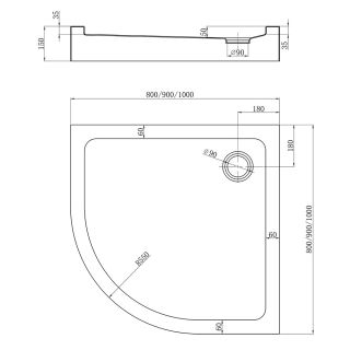 Душевой поддон Veconi Tezeo Acrylic TZ-51B, 1000x1000x150, акрил, черный