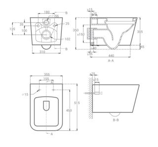 Унитаз Hansmann keramik KVADRO GREY УНИ0015 подвесной