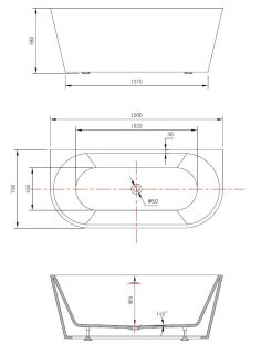 Ванна акриловая Vincea VBT-421-1500, 1500*750*580, цвет белый, щелевой перелив