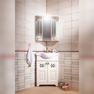 Зеркальный шкаф с подсветкой Бриклаер Кантри 4627125413711 с балюстрадой 70 см бежевый дуб прованс