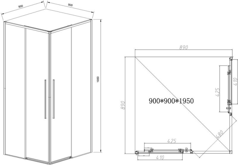 Душевой уголок Vincea Slim-N VSS-4SN900CLB 90x90, профиль черный