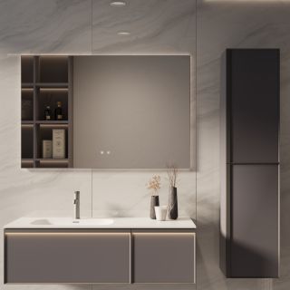 База под раковину Vincea Elise 1200 подвесная, левая, 2 выкатных ящика soft-close, серый матовый