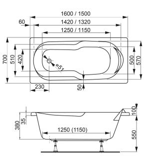 Акриловая ванна VagnerPlast Nymfa VPBA157NYM2E 150x70см белый