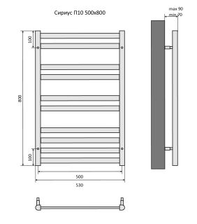 Водяной полотенцесушитель Aquatek Сириус AQ DP1080BL П10 50x80см чёрный муар
