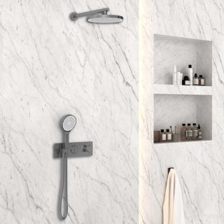 Душевой комплект Vincea VSFW-422T2GM встраиваемый, термостатический, двухрежимный, вороненая сталь