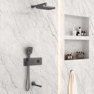 Душевой комплект Vincea VSFW-432T1GM встраиваемый, трехрежимный, термостатический, вороненая сталь