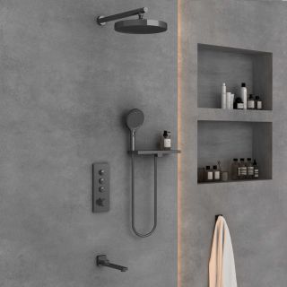 Душевой комплект Vincea VSFW-433TI2RGM встраиваемый, термостатический, трехрежимный, вороненая сталь