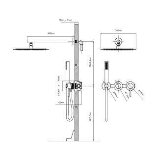 Душевой комплект Vincea Groove VSFW-4G01BG4 встраиваемый, двухрежимный, брашированное золото