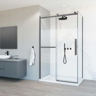 Душевой уголок Vincea Como Soft VSR-1CS1011CLGM, 1100*1000, вороненая сталь, стекло прозрачное